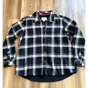 Orvis Womens Plaid Shirt Jacket Size XL Black Fleece Lined Snap Shacket EUC